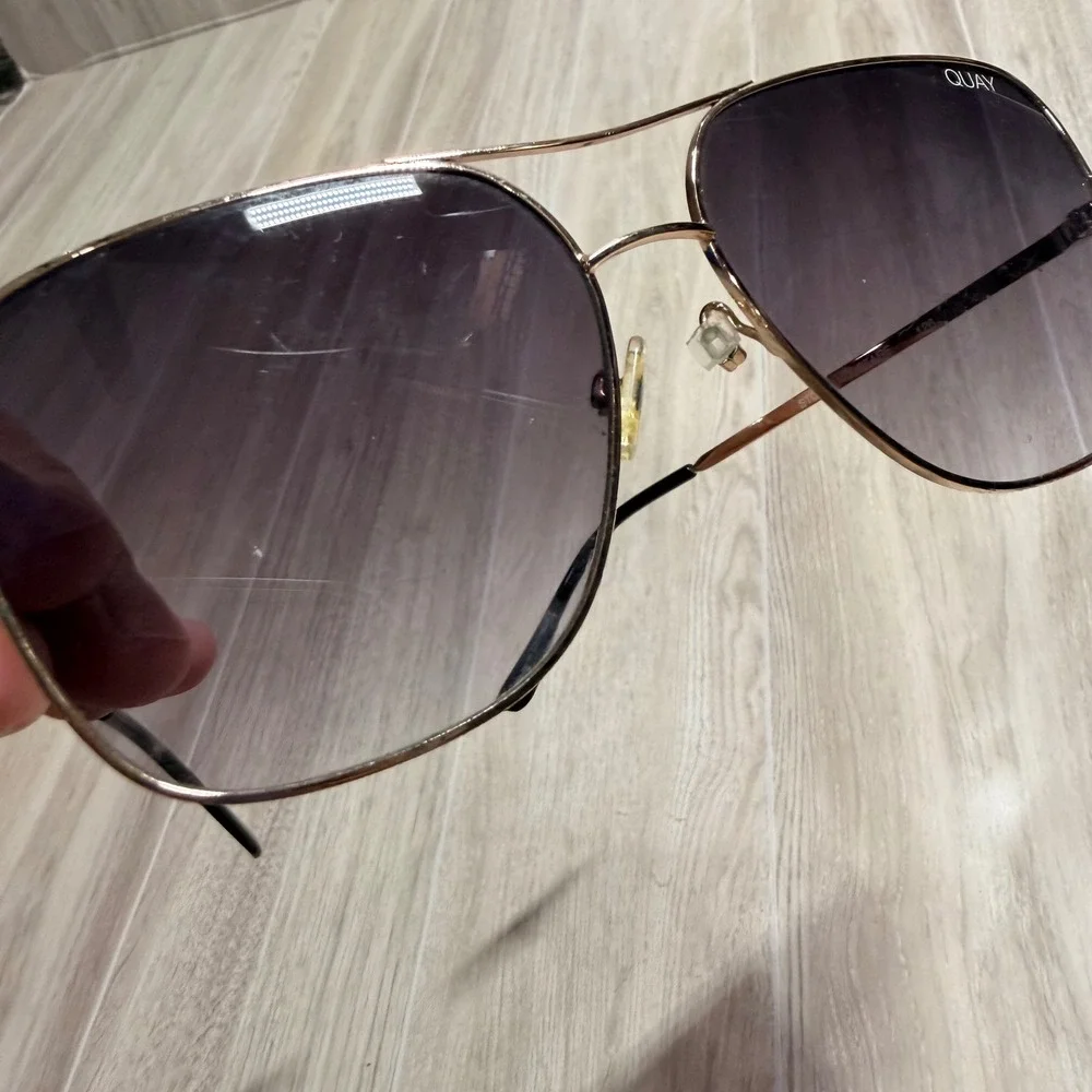 Quay Australia Stop and Stare Gold Aviator Sunglasses Purple Gradient Lens 126